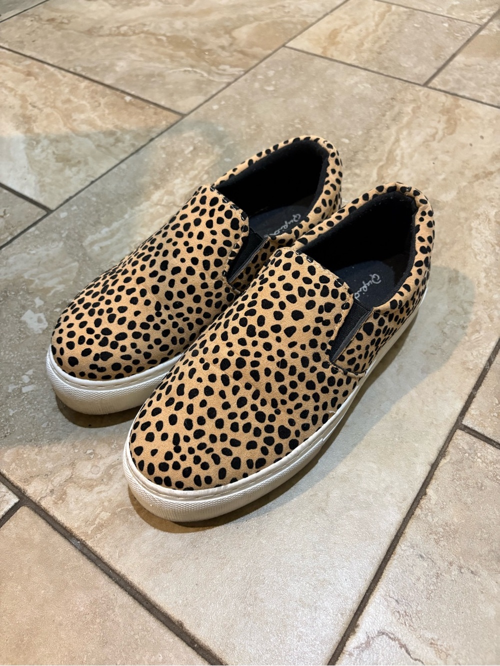Qupid Tan and Black Cheetah Print Slip-On Sneakers